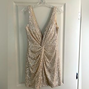 NEW Mac Duggal sequin twist front mini dress size 8